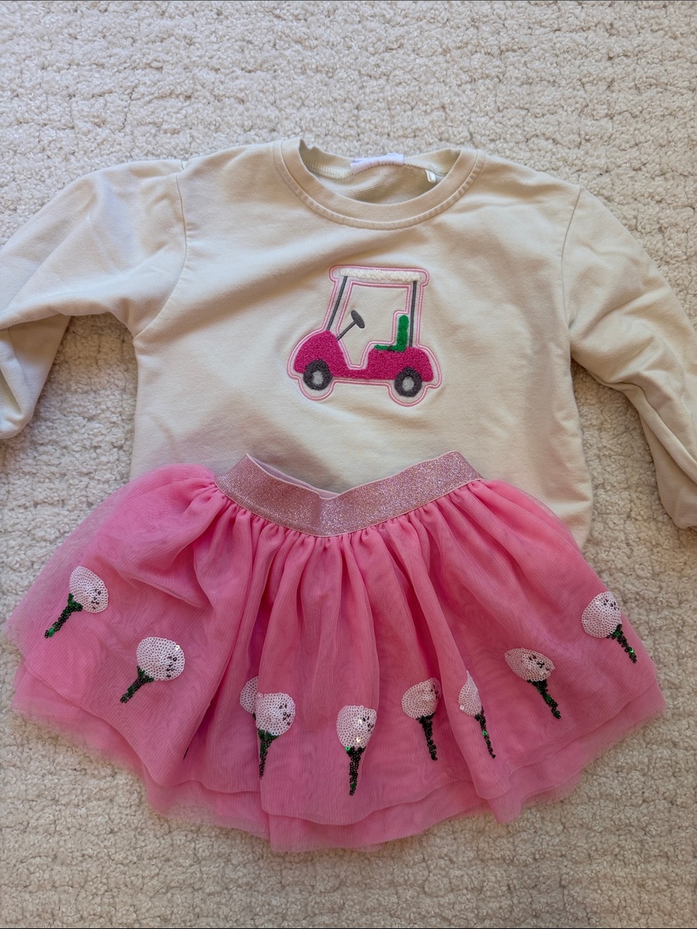 Angel Dear Pink Tulle Skirt & Cream Golf Set